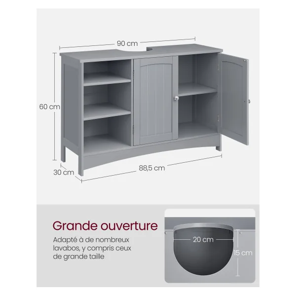 Meuble Sous Vasque Gris Meuble Sous Lavabo Salle de Bain avec 2 Portes Etagères Réglables