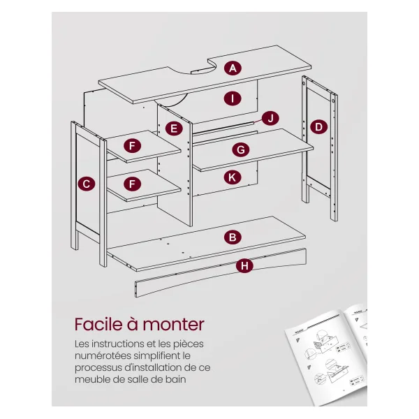 Meuble Sous Vasque Gris Meuble Sous Lavabo Salle de Bain avec 2 Portes Etagères Réglables