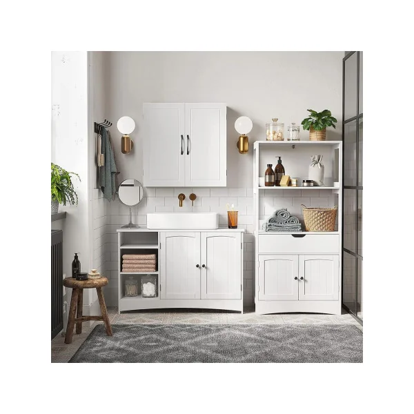 Meuble Sous Vasque Salle de Bain Meuble Sous Lavabo Large Blanc avec Placard