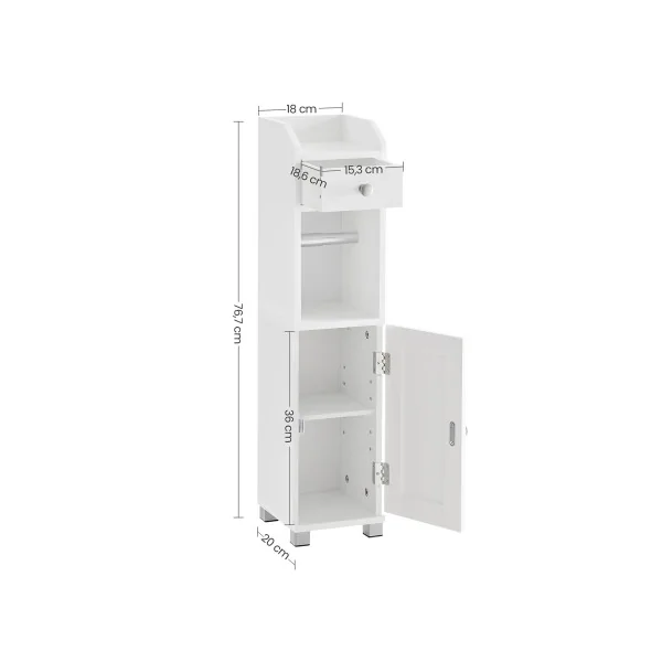 Meuble Toilettes Blanc avec Support pour Papiers Colonne Armoire de WC