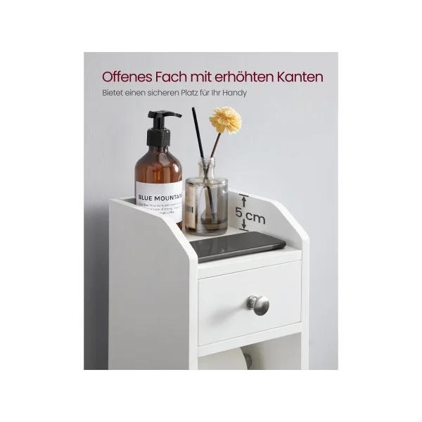 Meuble Toilettes Blanc avec Support pour Papiers Colonne Armoire de WC