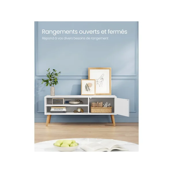 Meuble TV 120 cm Blanc Scandinave Meuble pour Télévisions jusqu'à 55 Pouces