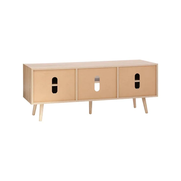 Meuble TV 120 cm Chêne Façades en Rotin pour Téléviseur Banc TV