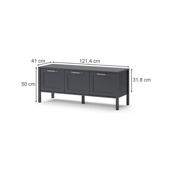 Meuble TV 3 Portes 120 cm Meuble Téléviseur Gris Anthracite Meuble Télé Moderne