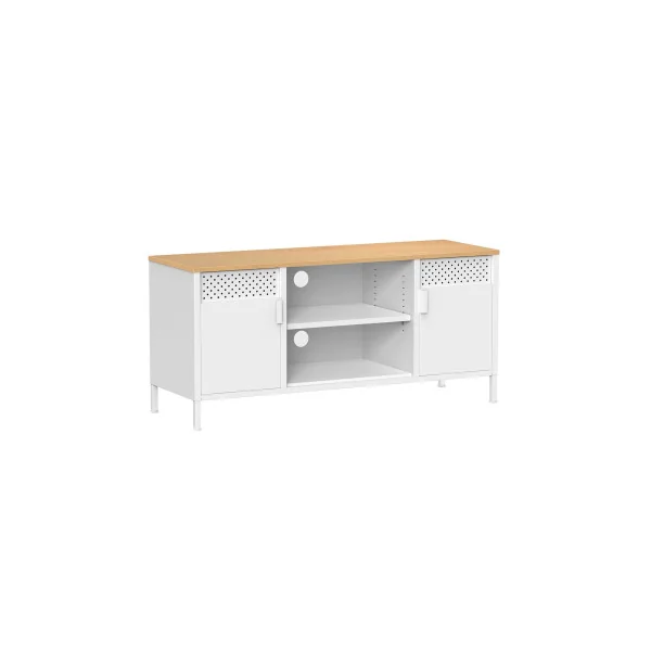 Meuble TV avec 3 Etagères Réglable 2 Placards Chêne et Blanc Meuble Télévision