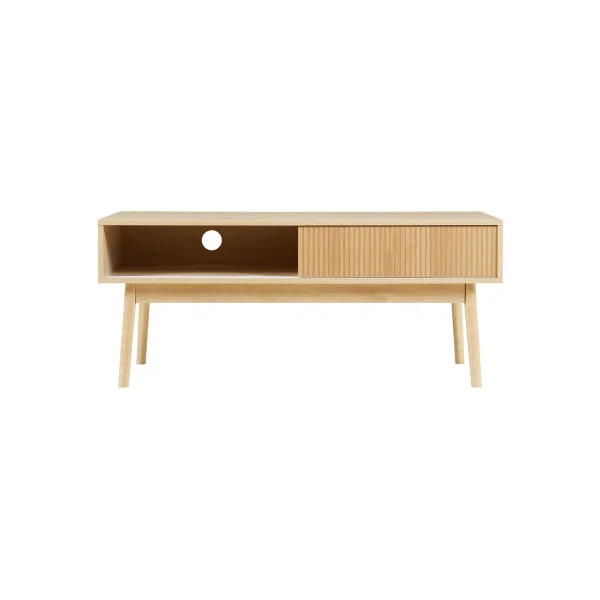 Meuble TV Chêne 115cm 2 Placards sur Rail Table Télévision Moderne Meuble Télé Salon