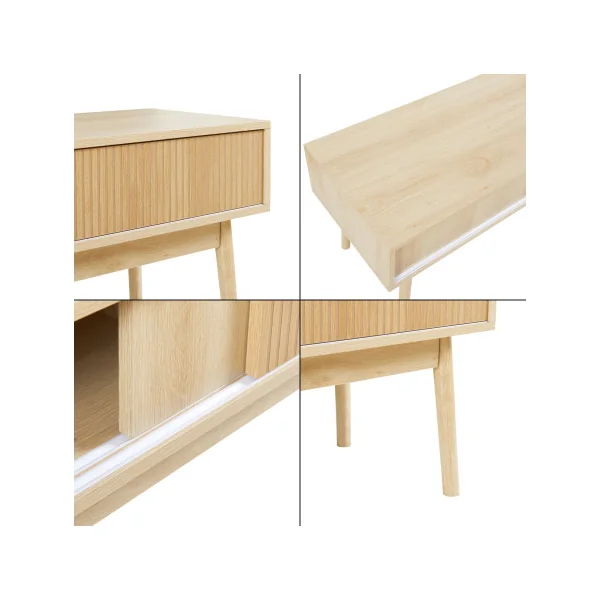 Meuble TV Chêne 115cm 2 Placards sur Rail Table Télévision Moderne Meuble Télé Salon