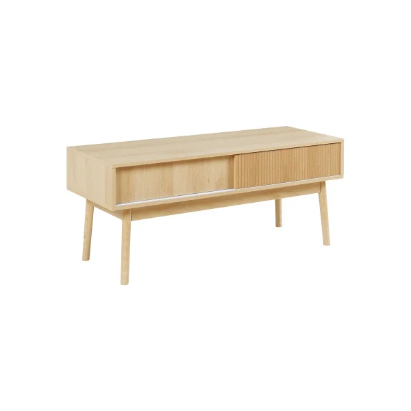 Meuble TV Chêne 115cm 2 Placards sur Rail Table Télévision Moderne Meuble Télé Salon