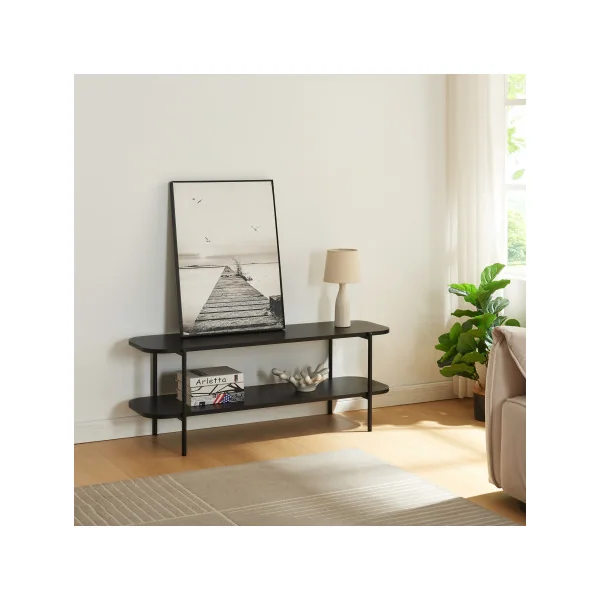 Meuble TV Moderne 2 Niveaux 120 x 40 x 45 cm Noir Meuble Télévision Epuré
