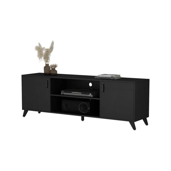 Meuble TV Noir 160 cm 2 Portes Meuble téléviseur avec rangement
