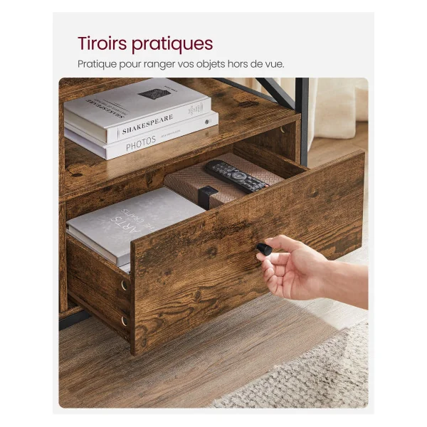 Meuble Télévision Brun Rustique Banc TV Meuble TV 3 Tiroirs 3 Etagères Industrielle