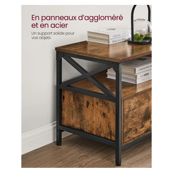 Meuble Télévision Brun Rustique Banc TV Meuble TV 3 Tiroirs 3 Etagères Industrielle