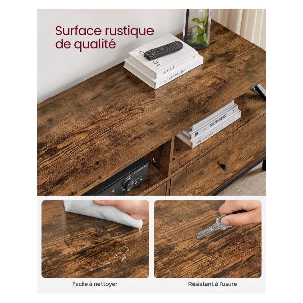 Meuble Télévision Brun Rustique Banc TV Meuble TV 3 Tiroirs 3 Etagères Industrielle