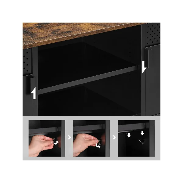 Meuble Télévision Plateau Brun Rustique Meuble TV Métal Industriel 2 Placards avec Etagères