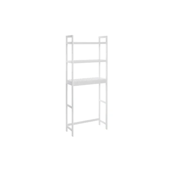 Meuble WC Blanc Étagère Toilette 3 Niveaux Tablettes Réglables en Bambou