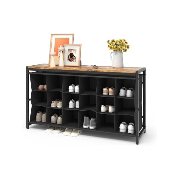 Meuble à Chaussures 18 Paires Chêne Rustique Casier à Chaussures Armoire à Chaussures Rustique