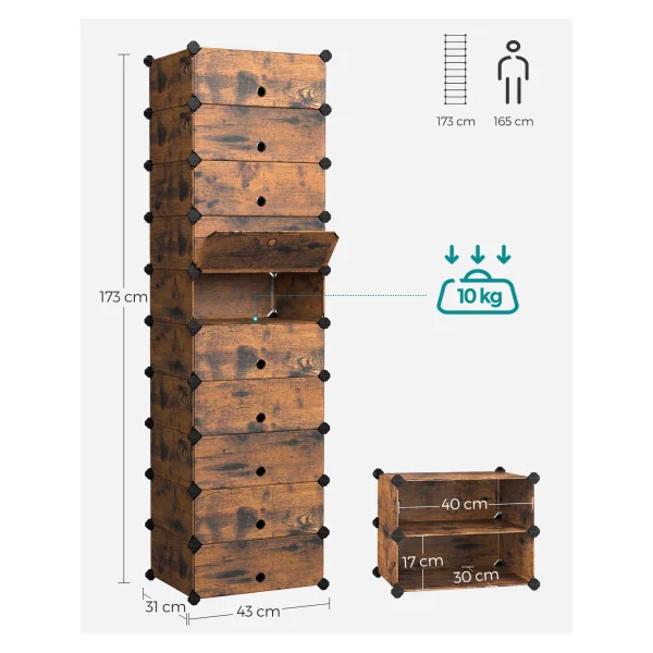 Meuble à Chaussures Boite à Chaussures 10 Compartiments en Plastique Marron Rustique