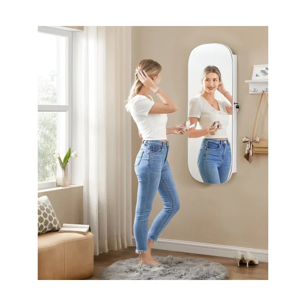 Miroir Mural avec LED et Serrure Armoire à Bijoux Mural Eclairage LED
