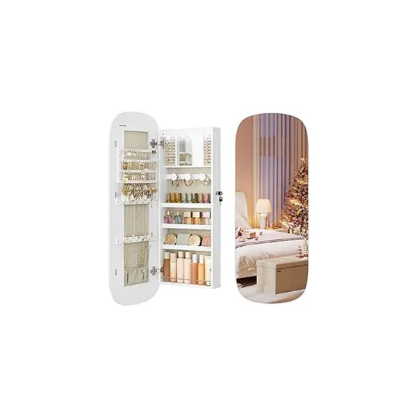 Miroir Mural avec LED et Serrure Armoire à Bijoux Mural Eclairage LED