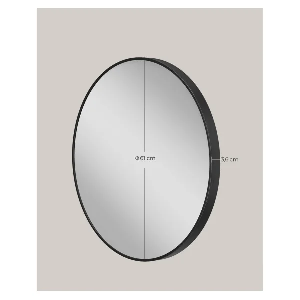 Miroir Mural Rond Diamètre 61 cm Cadre en Métal Noir