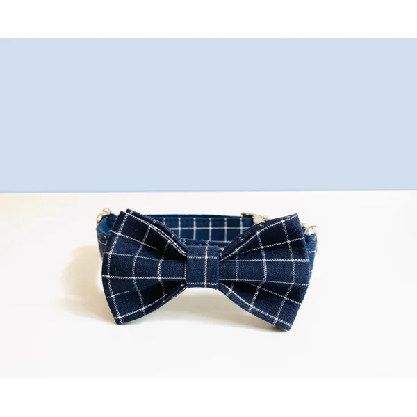 Noeud Papillon Coton Carreaux Bleu Marine