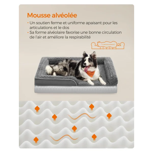 Panier Chien Orthopédique Tissu Peluche 106x81 cm Gris Ardoise Mousse Alvéolée