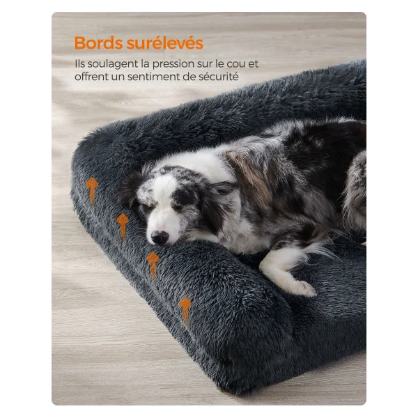 Panier pour Chien 106x80x23 cm Gris Foncé en Mousse Alvéolée avec Housse Amovible Lavable