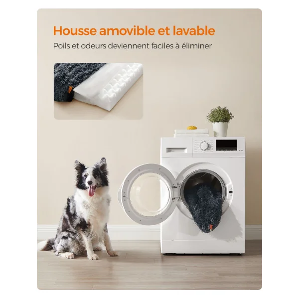 Panier pour Chien 106x80x23 cm Gris Foncé en Mousse Alvéolée avec Housse Amovible Lavable