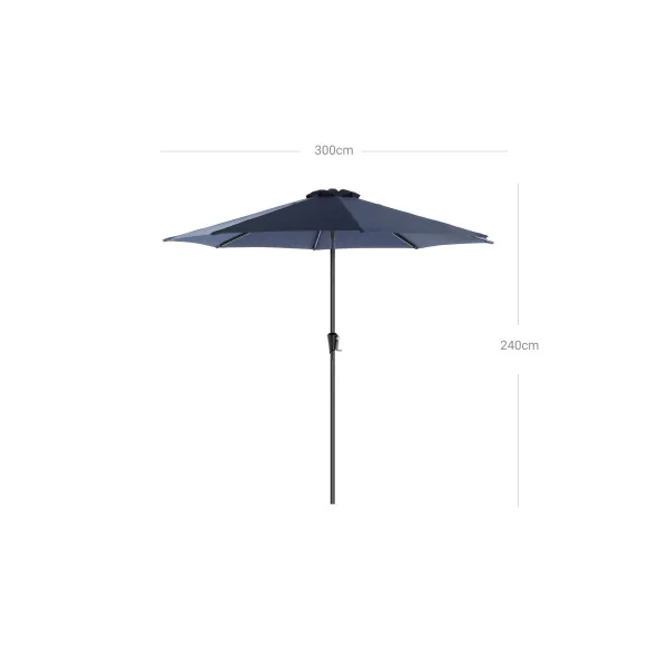 Parasol de jardin Bleu Marine Ø 300 cm UV50+ Octogonal Toile Polyester Inclinable pour Extérieur Terrasse Jardin Balcon