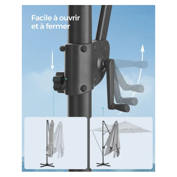 Parasol de jardin Déporté 270x270 cm inclinable Gris Parasol de Terrasse Pivotant à 360°