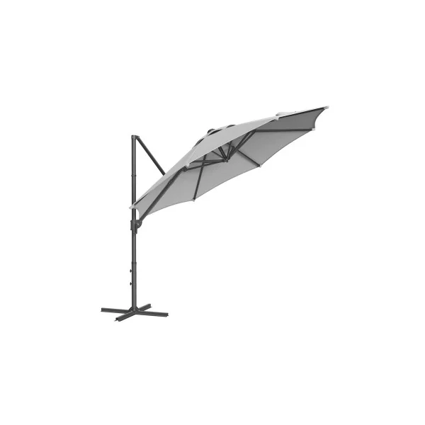 Parasol de Jardin Déporté 300 cm Inclinable Gris Tourterelle Parasol de Terrasse Pivotant à 360° avec Manivelle