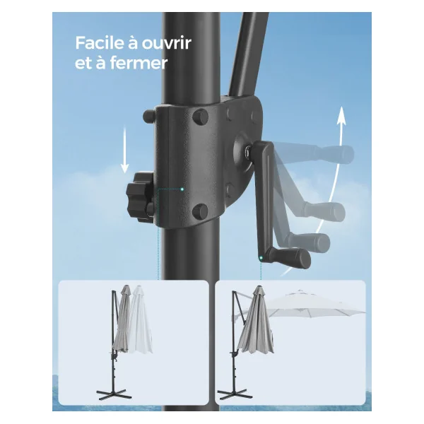 Parasol de Jardin Déporté 300 cm Inclinable Gris Tourterelle Parasol de Terrasse Pivotant à 360° avec Manivelle