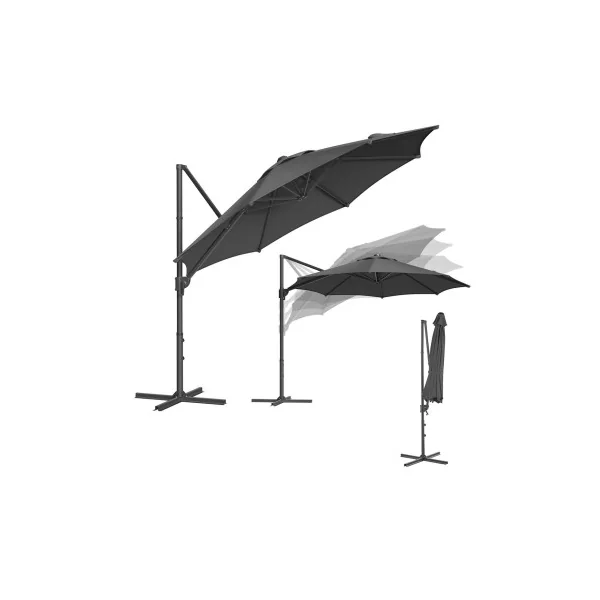 Parasol de Jardin Déporté Pivotant Gris 300 cm UPF 50+