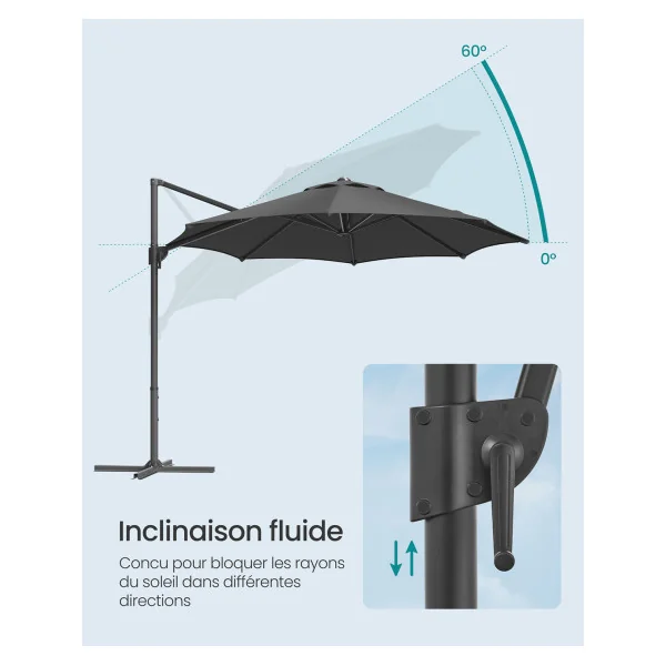 Parasol de Jardin Déporté Pivotant Gris 300 cm UPF 50+