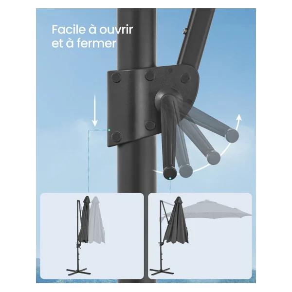 Parasol de Jardin Déporté Pivotant Gris 300 cm UPF 50+