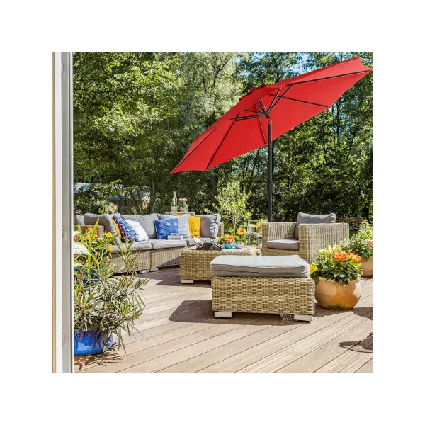 Parasol de jardin Rouge Ø 300 cm UV50+ Octogonal Toile Polyester Inclinable pour Extérieur Terrasse Jardin Balcon