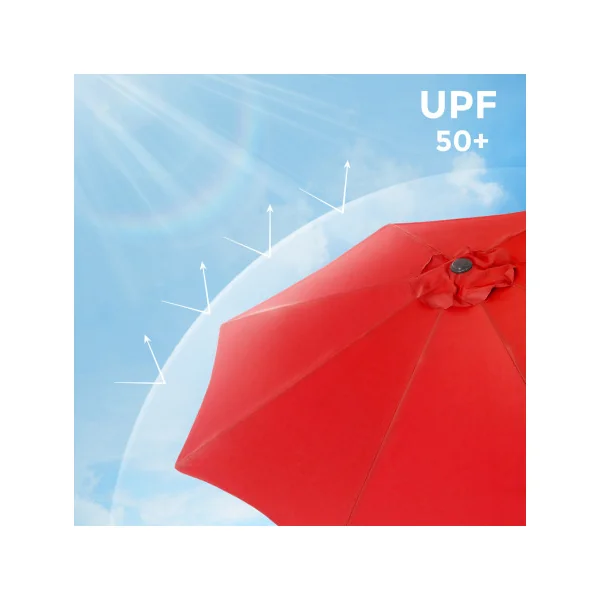 Parasol de jardin Rouge Ø 300 cm UV50+ Octogonal Toile Polyester Inclinable pour Extérieur Terrasse Jardin Balcon