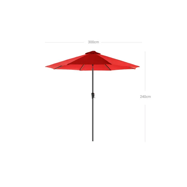 Parasol de jardin Rouge Ø 300 cm UV50+ Octogonal Toile Polyester Inclinable pour Extérieur Terrasse Jardin Balcon