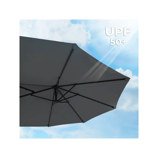 Parasol Double Gris 4,6 x 2,7 m Ombrelle Extra Large pour Terrasse avec Manivelle