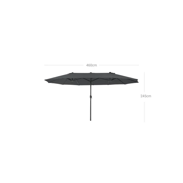 Parasol Double Gris 4,6 x 2,7 m Ombrelle Extra Large pour Terrasse avec Manivelle
