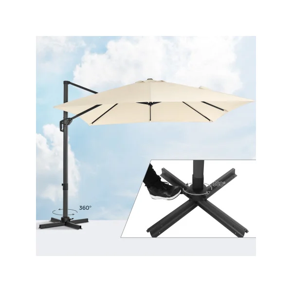 Parasol Déporté 3x3 m Beige Ombrelle de Terrasse Toile Carrée