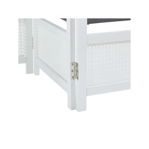 Paravent Bambou Blanc Rotin et Tissu Gris Foncé 200 x 170 cm