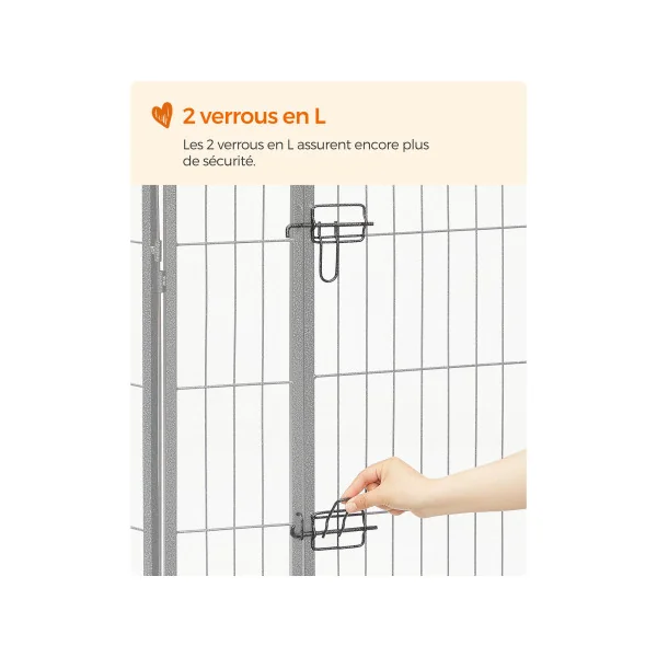 Parc Chien 8 Panneaux de 77x100 cm Gris avec 1 Porte Enclos Chien Parc Chiot