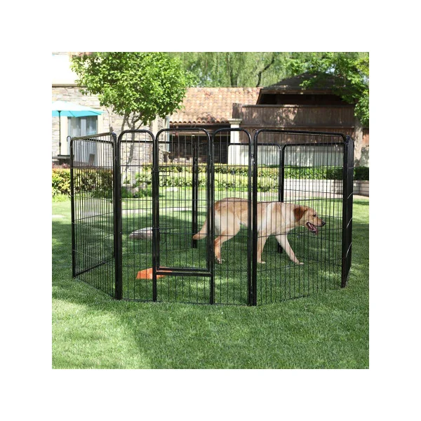 Parc Chien 8 Panneaux de 77x100 cm Noir avec 1 Porte Enclos Chien Parc Chiot