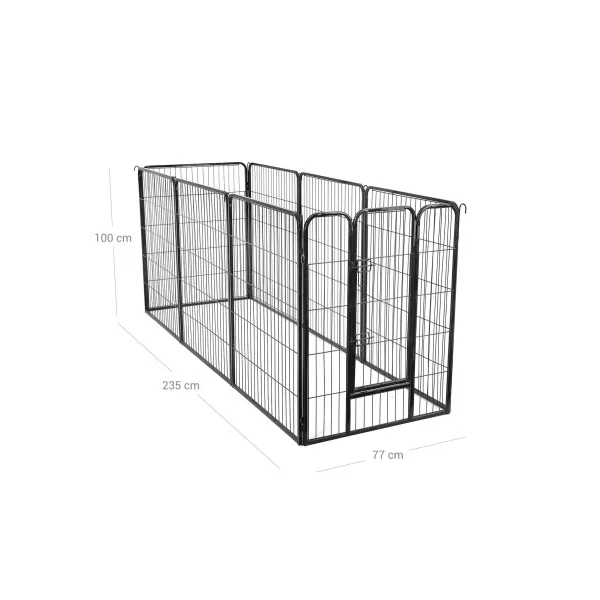 Parc Chien 8 Panneaux de 77x100 cm Noir avec 1 Porte Enclos Chien Parc Chiot