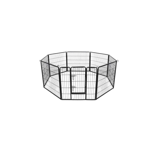 Parc Chien 8 Panneaux de 80x80 cm Gris avec 1 Porte Enclos Chien Parc Chiot