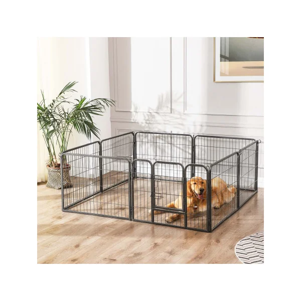 Parc pour Animaux Gris Enclos Chien en Acier 8 Panneaux 80x60 cm