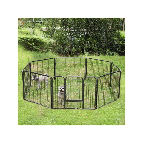 Parc pour Animaux Gris Enclos Chien en Acier 8 Panneaux 80x60 cm