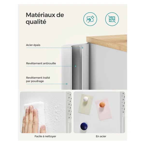 Petit Buffet Blanc Boisé Meuble de Rangement Double Porte avec Etagère Réglable