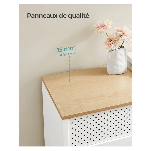 Petit Buffet Blanc Boisé Meuble de Rangement Double Porte avec Etagère Réglable